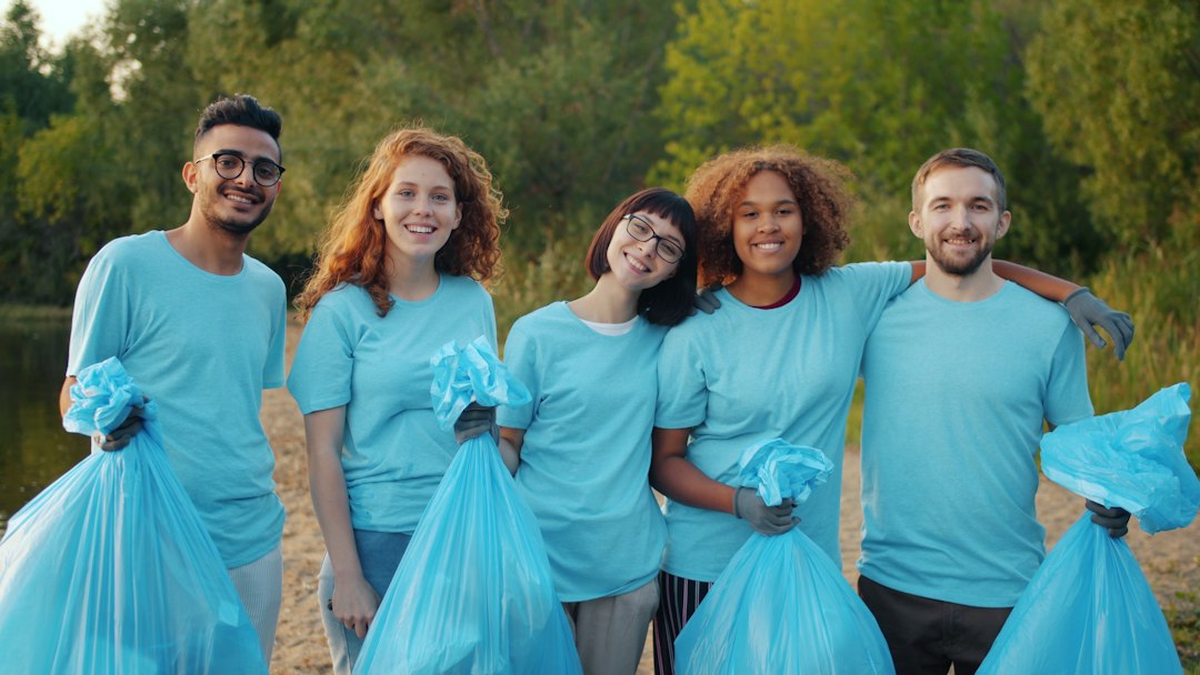 Group of volunteers in matching shirts